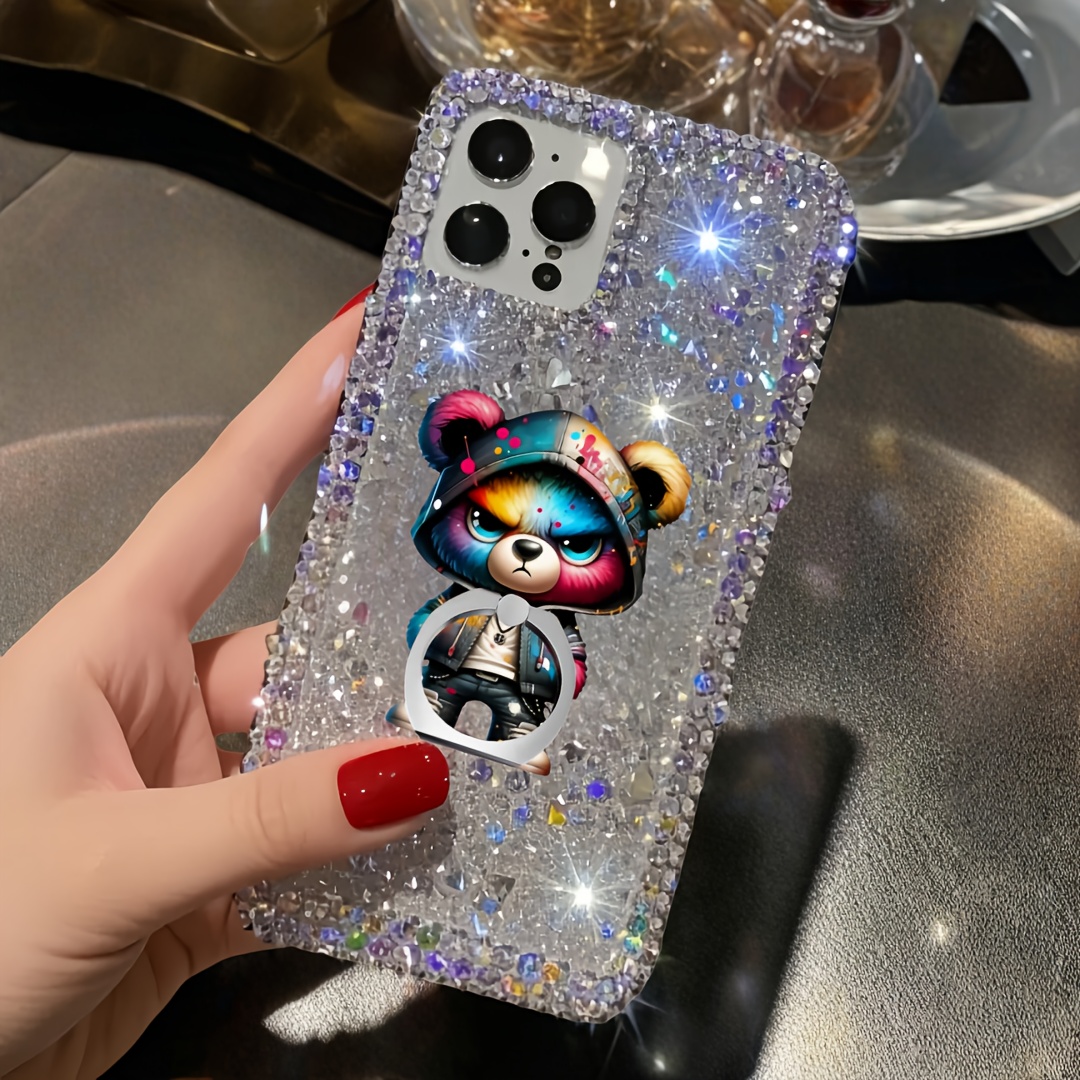 1pc 2d Acrylic Ring Holder, 360° Free Rotation, Cute And Colorful Bear Sticker Round Ring Stand, Anti-drop Phone Ring Holder, Suitable For Phones, Tablets, Game Consoles, And Other