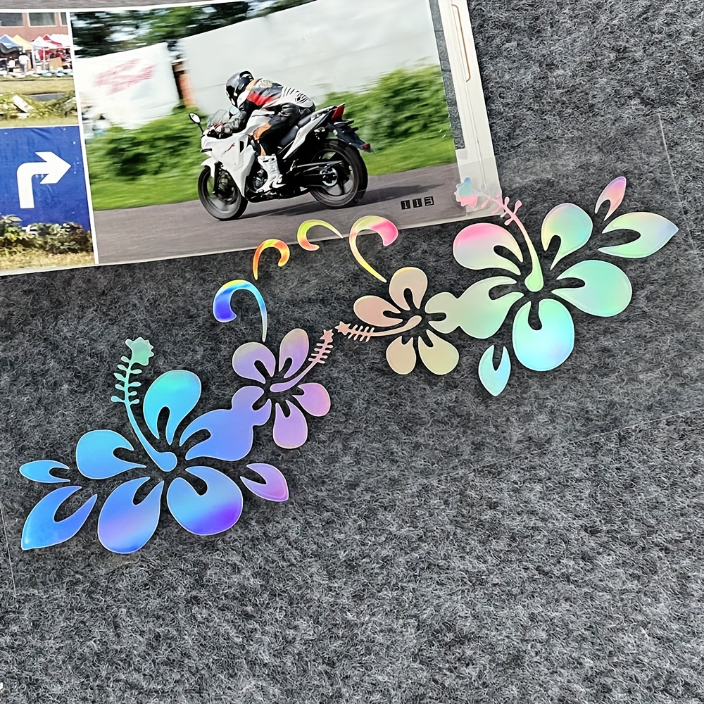 Jdm Hawaiian Hibiscus Flower Reflective Car Sticker Decor Motorcycle Scooter Car Body Window Windshield Bumper Decal Accessories