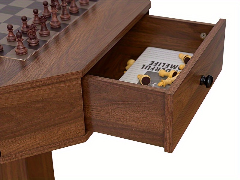 SOGES 2-Drawer Chess And Checkers Game Board Table, Combo Table For Chess And Checkers, Family Board Game Chess Table, Walnut Color