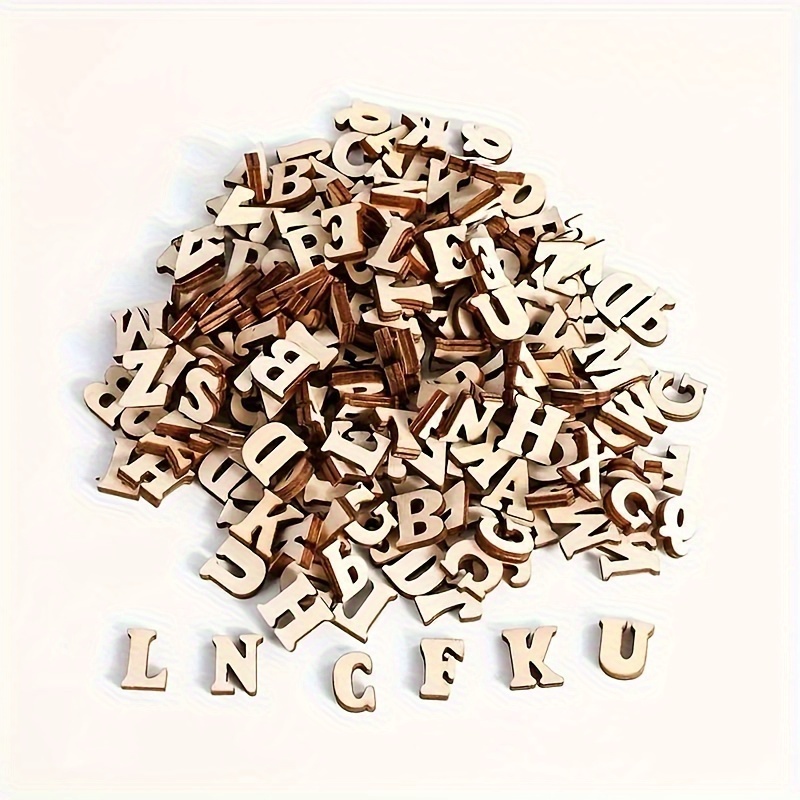 

200pcs 15mm Wooden Alphabet Letters, Mixed A-z Wood Slice Beads For Diy Crafts, Natural Shapes, Random Assortment For Personalized Name Creation