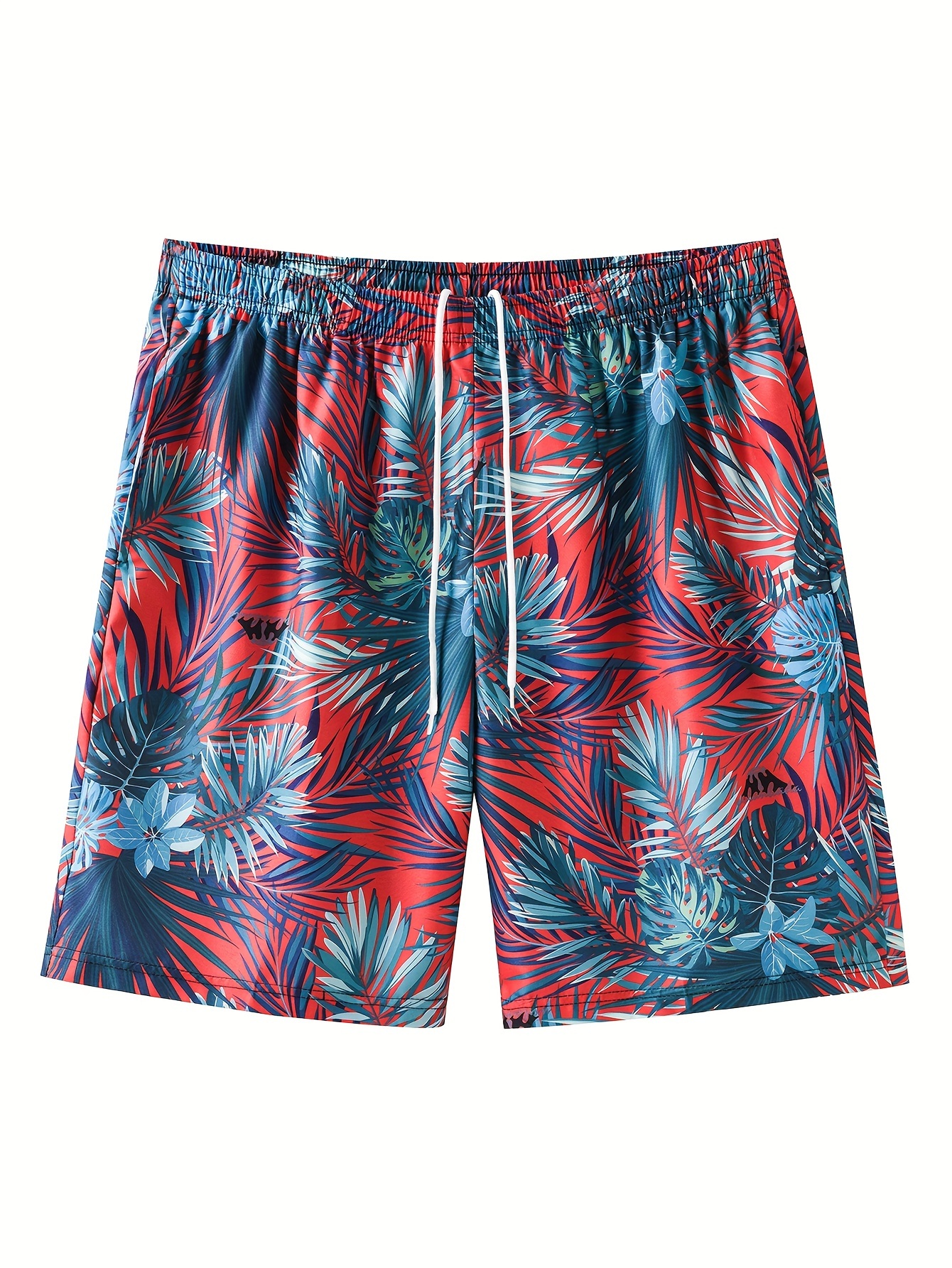 plus size mens tropical trees graphic print board shorts for summer holiday outdoor sports shorts for big tall males red needles 0