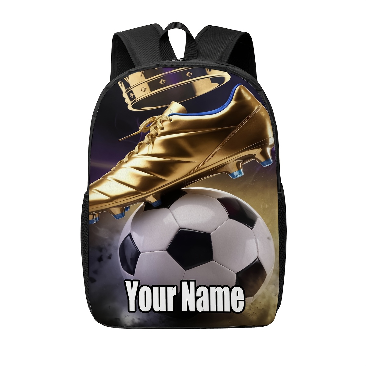 TEMU Custom Personalised Custom Golden Soccer Backpack, Personalised Personalized With Names Texts, Large Bookbag, Ideal For Work Business College