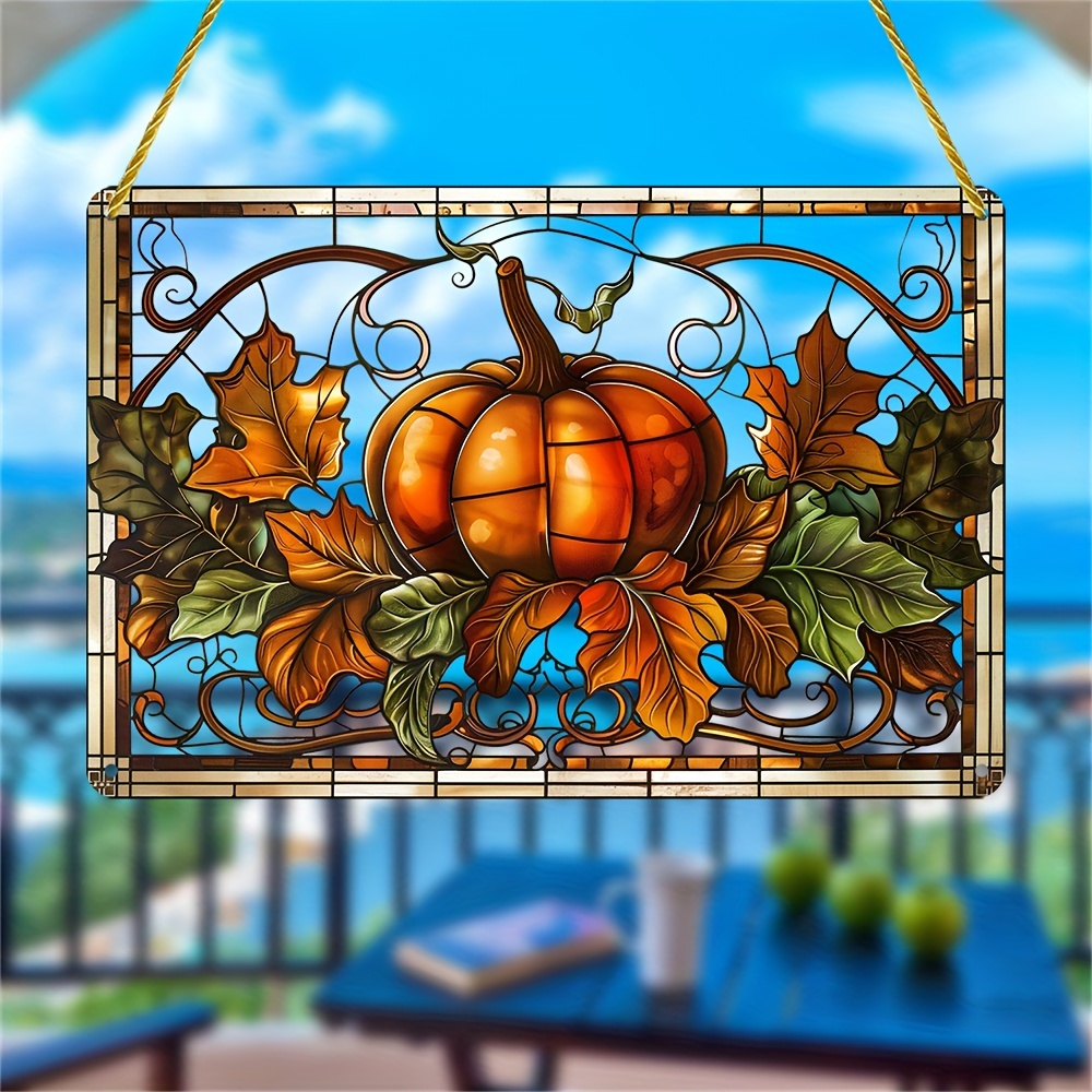 

Charming Pumpkin Suncatcher - Acrylic Stained Glass Window Hanging (7.87"x11.81") | Fall Home & Garden Decor | Perfect Housewarming Gift | Versatile For Porch, Wall, Wreath Centerpiece