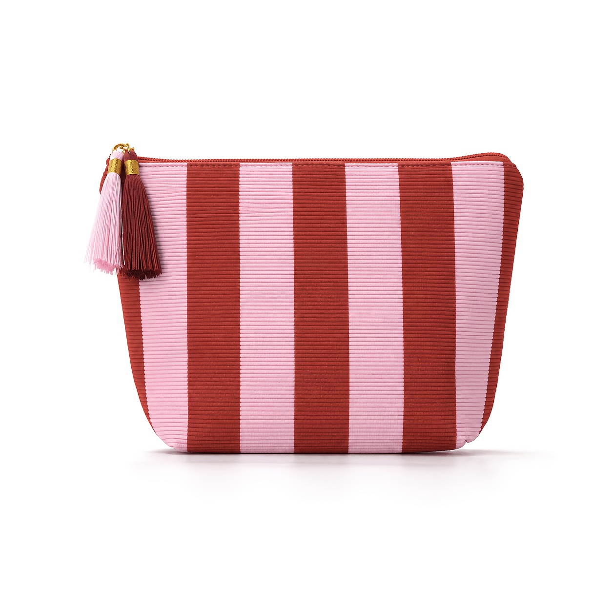 TEMU 1pc Striped Large Capacity Cosmetic Toiletry Storage Bag, Hand Holding Cosmetic Bag Toiletry Bag, Tassel Pendant Smooth Zipper, Suitable For