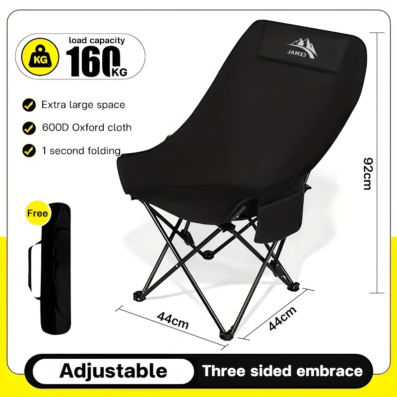 TEMU Recliner Camping Chair High Backrest Adjustable Camping Chair Folding Chair Portable Camping Chair Beach Chair Can Adjustable, Camping Chaises,