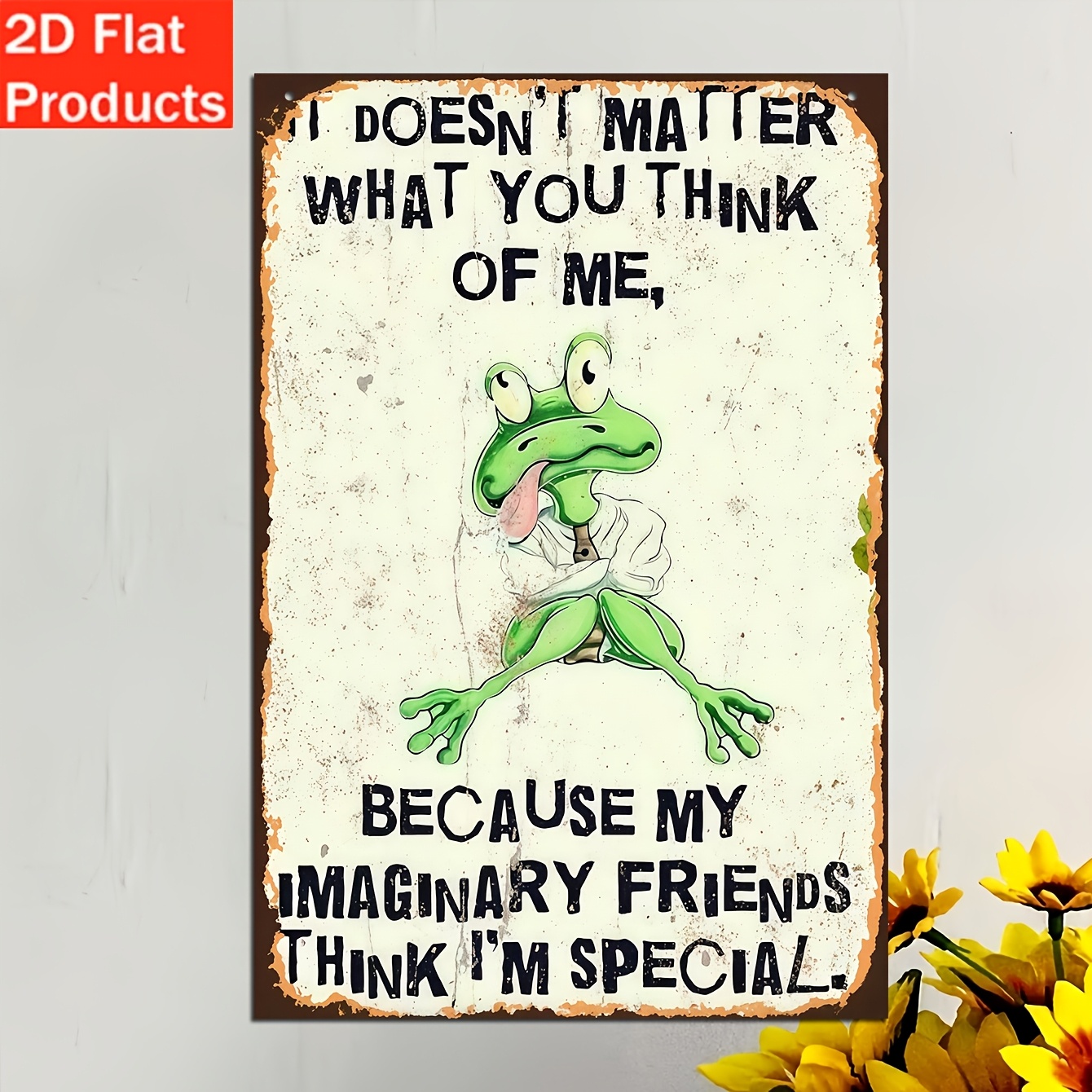 TEMU 2d Flat, 1pc Retro Frog-themed Wall-mounted Wooden Plaque Sign - Artificial Frog Quote Decoration Suitable For Indoor/outdoor, Home, Office,