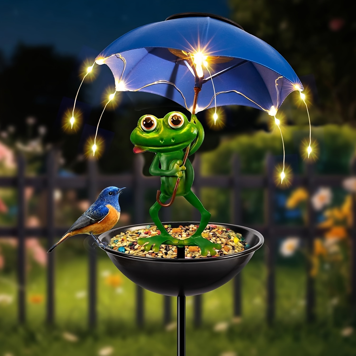 

Frog Statue Solar Street Light, Outdoor Bird Feeder, Garden Decoration With Led Light String, Channel Light, Suitable For Aisles, Lawns,