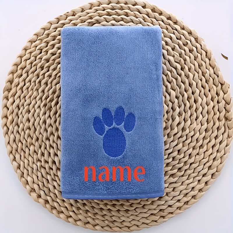 TEMU Custom Embroidered Name - Super Absorbent Dog Towel With Cute Paw Print Embroidery - A Gentle And Stylish Cleaning Solution For Your Furry