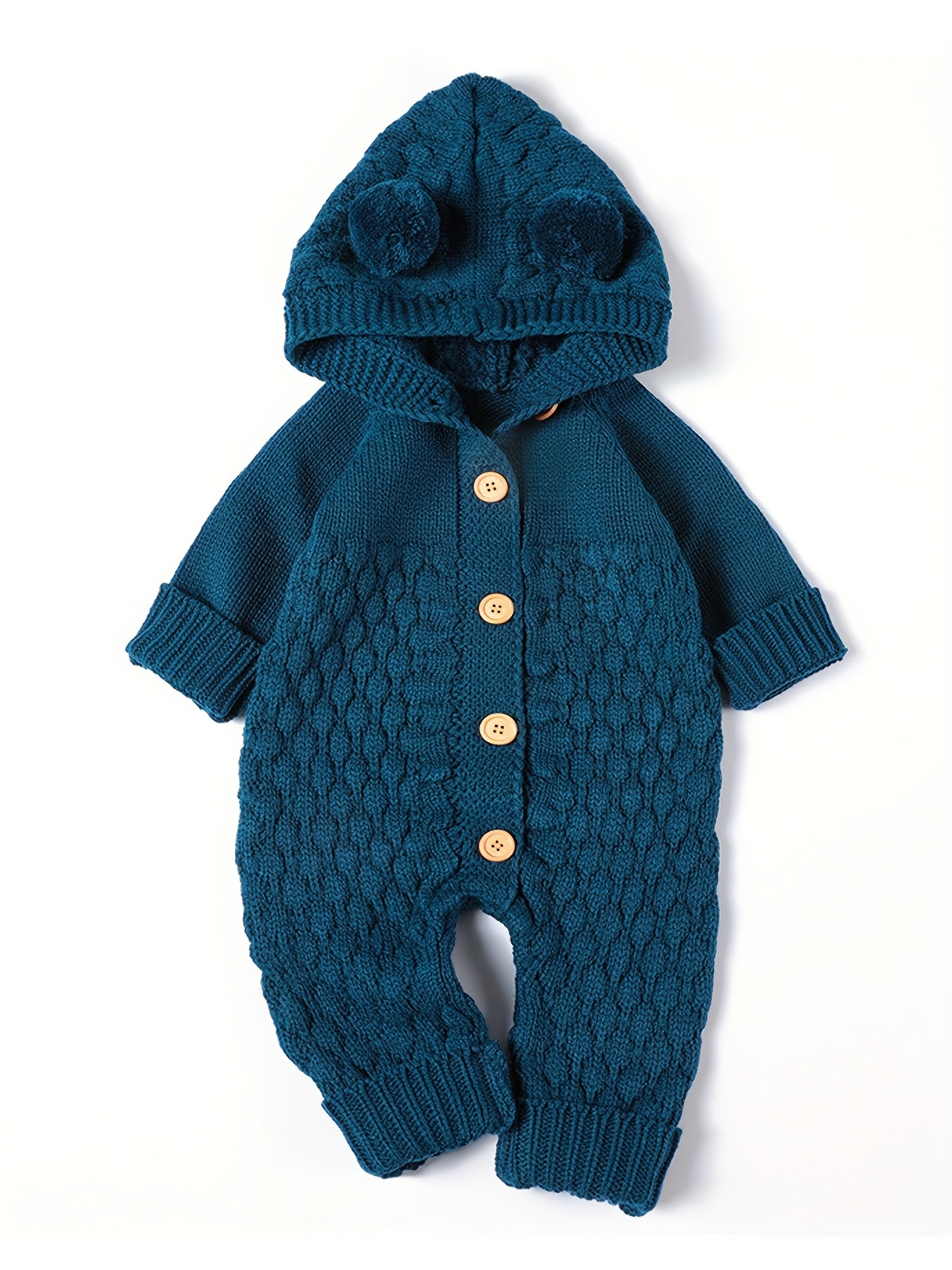 chaqueta acrílica punto bebé capucha pom pom neutral Temu Ecuador