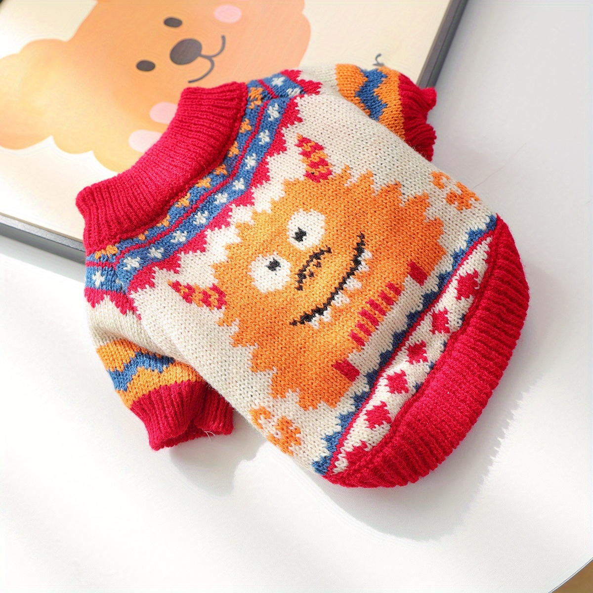 Orange Monster-Patterned Turtleneck Sweater for Dogs