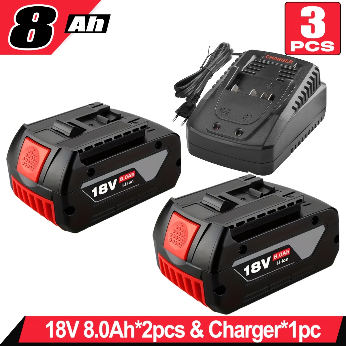 2pcs 8.0ah Bat618 Lithium And Al1820cv 14.4v-18v Li-ion Charger For Battery 18v Gba Compatible With 18v Battery Bat609 Bat618 Bat619 Bat618g Bat609g Tools