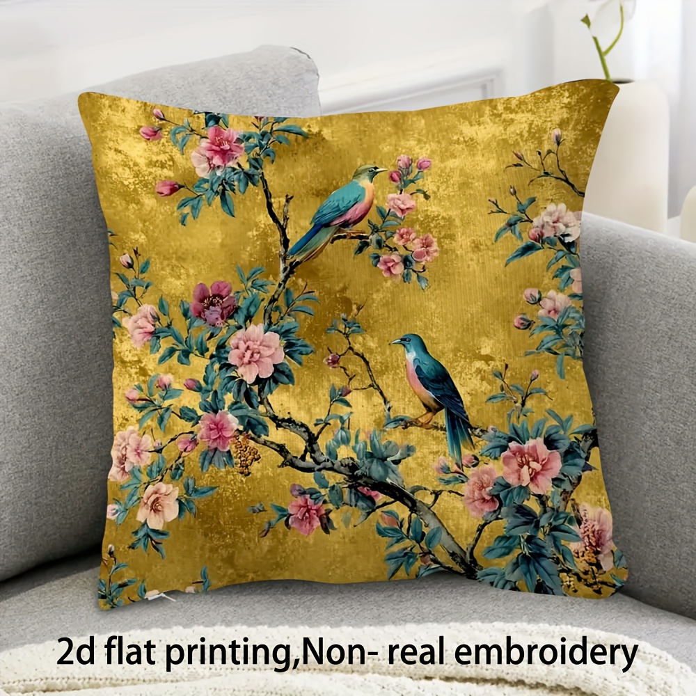 TEMU 1pc Vintage Chinese-style Pillowcase, Machine Washable, With Zipper Closure And Jacquard , Featuring A Vibrant Bird And Floral Pattern, Suitable