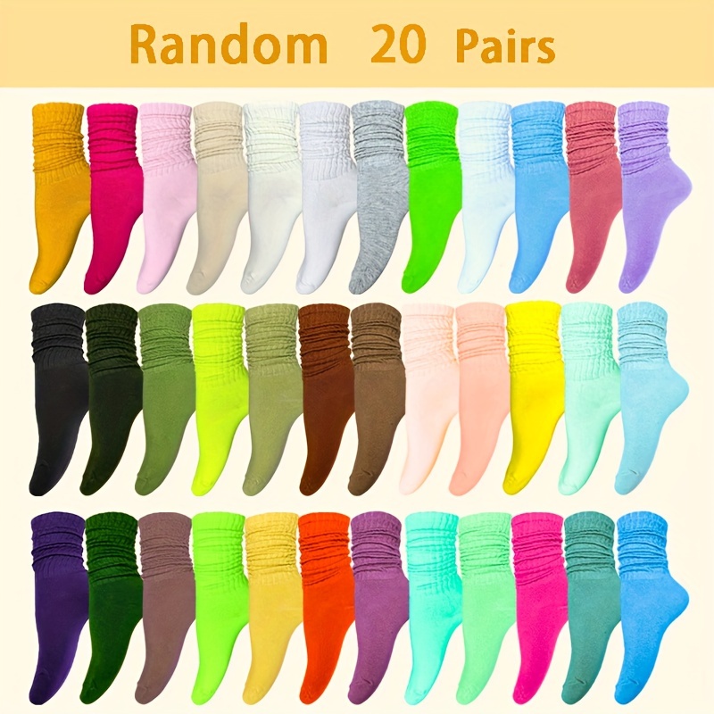 

20 Pairs Random Candy-colored Slouch Socks, Trendy Comfy & Breathable Sokcs, Women's Stockings & Hosiery