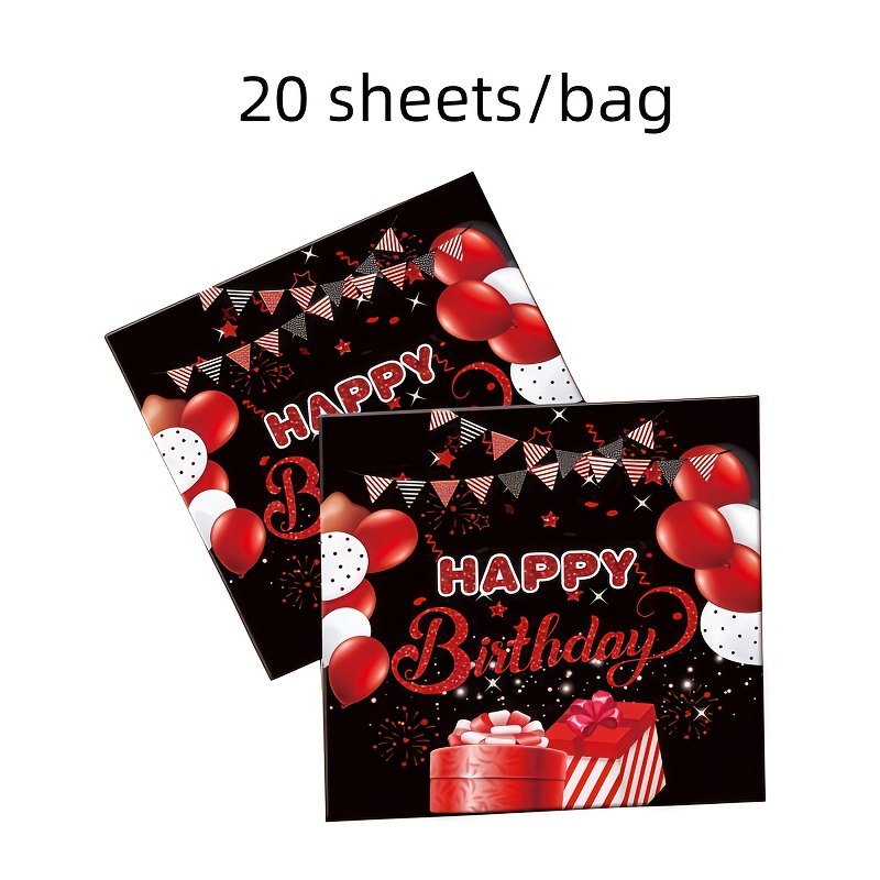 E-shop 20 Stück pro Packung, schwarze und rote Servietten mit "Happy Birthday" Design, mit Ballons und Geschenken, zum Dekorieren von Geburtstagsfeiern