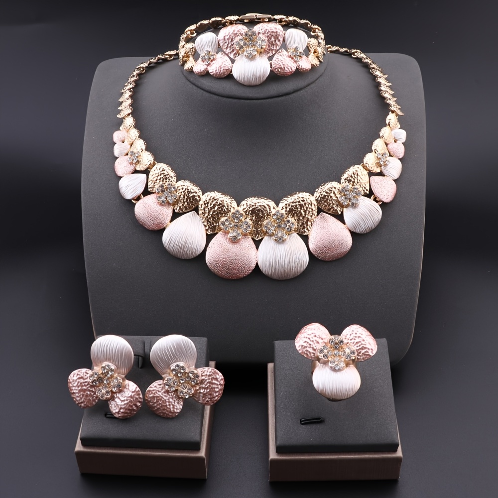 colorful floral wedding jewelry set for bride bridesmaids 4pcs necklace bracelet ring earrings