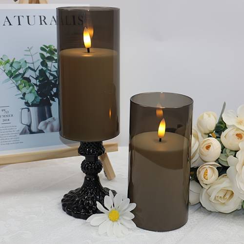 2 3pcs flameless candle acrylic led candles for romantic atmosphere and home table bathroom decoration gray