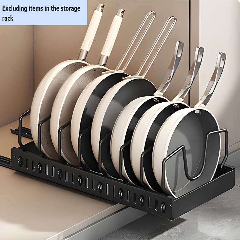 TEMU Heavy-duty Carbon Steel Pull-out Cabinet Under Storage Rack - 8 Adjustable Compartments, Silent Sliding Organizer For Pots, Pans, Lids, Plates,