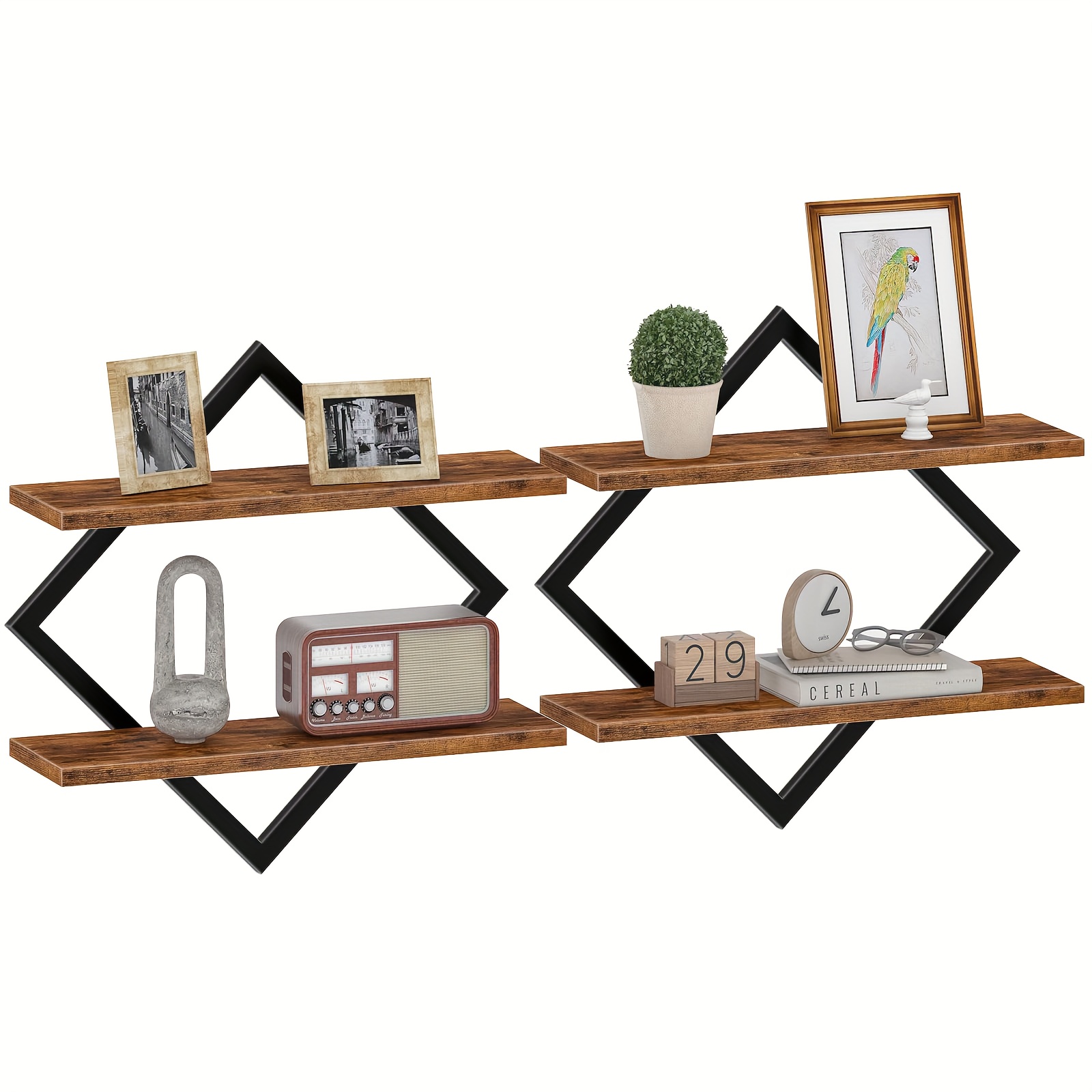 TEMU Floating Wall Shelf, 2-tier Hanging Shelf Wall Rack, Floating Shelves 2pcs, Set Of 2 Floating Shelves, Wall-mounted Shelving, Wall-mounted