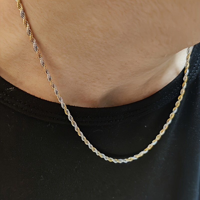 TEMU A Trendy Hip-hop Chain Mixed Color Twisted Chain Necklace, Suitable For Men And Women' Wear, Golden And Steel Stainless Steel Geometric Long