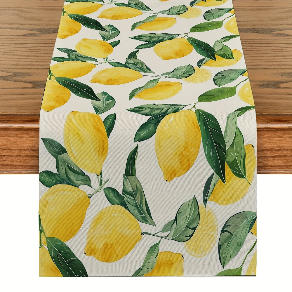 

Lemon And Leaves Design Table Runner - Polyester Woven Rectangle Table Flag For Kitchen, Dining Room Décor, Party Table Decoration - 100% Polyester Cover, Machine Washable