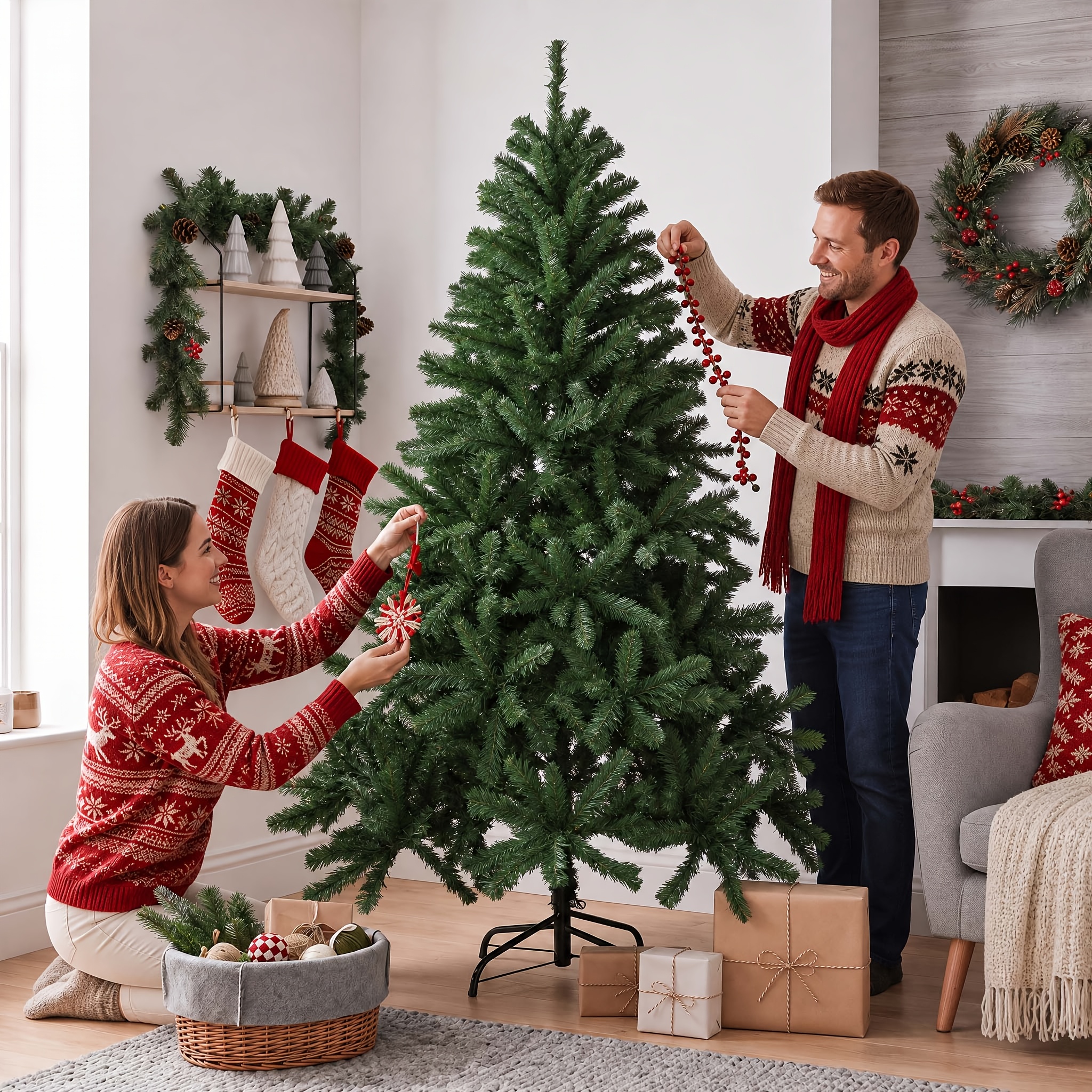 TEMU Albero di Natale Artificiale in PVC, Design a Moduli Smontabili, Rami Folti e Rigogliosi Regolabili, Supporto Stabile e Pieghevole, Artificiale