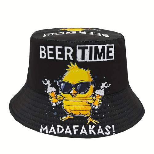 . stylischer einzigartiger fischerhut mit enten-bier-muster-druck, unisex outdoor freizeit-umkehrbarer fischerhut, für partys events