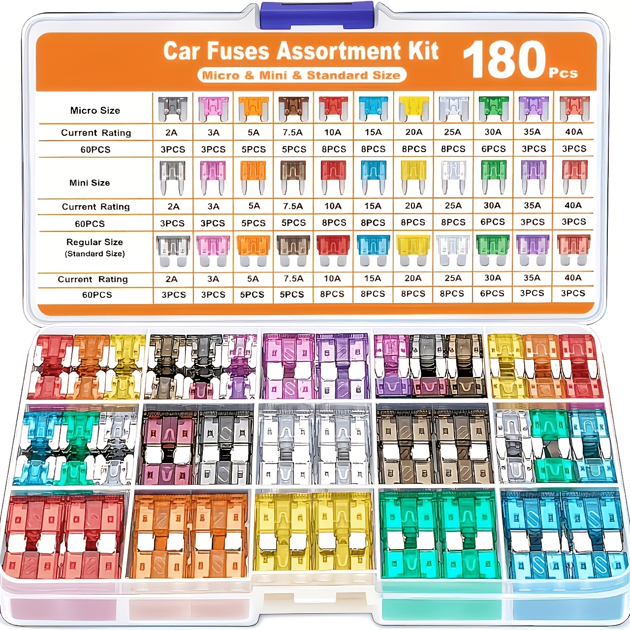 E-shop 180/300-teiliges Autosicherungsset, inklusive 60 -Sicherungen, 60 Standard-Autosicherungen, 60 Mikrosicherungen 1 Sicherungszange. Geeignet für