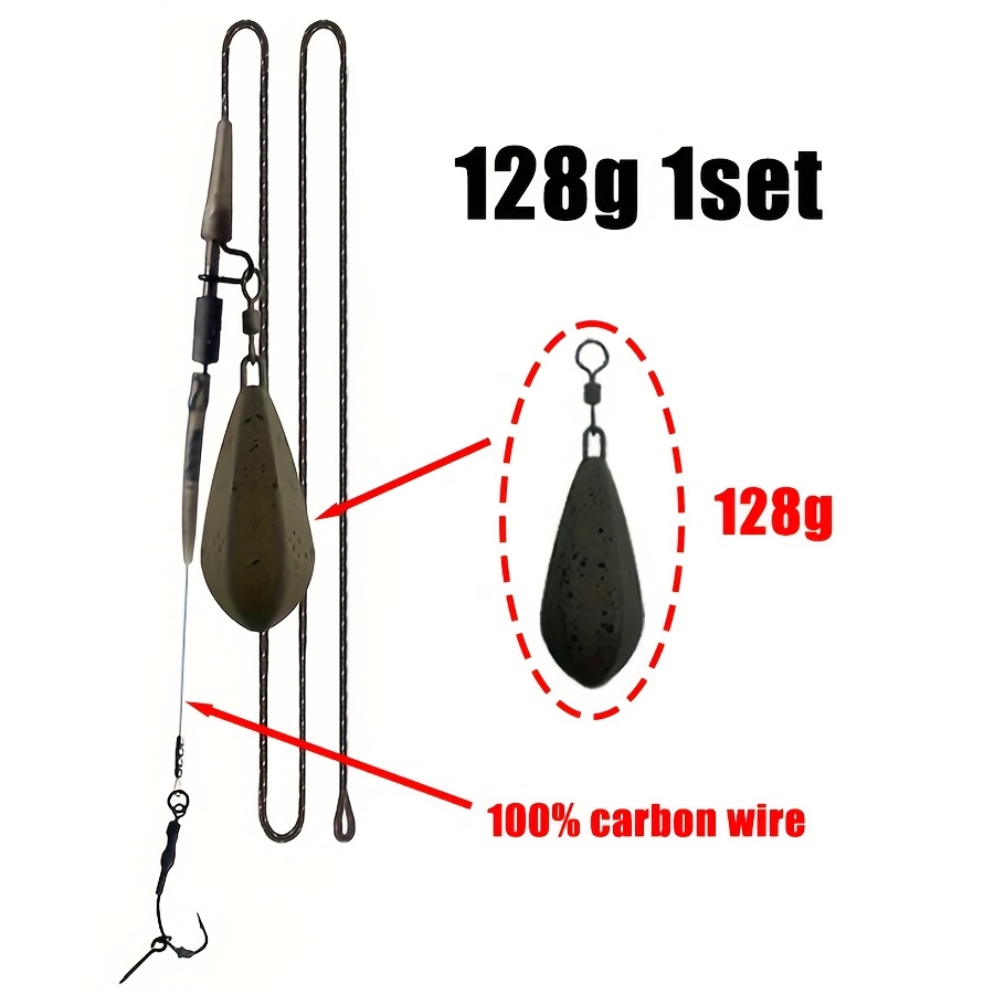 Pre-tied Carp Fishing Rigs Kit, Willow-shaped Lead Pendant (42g-128g), 100% Carbon Wire With Hook, Anti-snagging & Prevents Escape