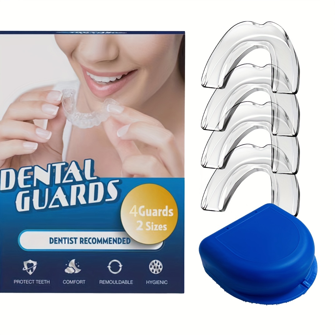

4pcs Transparent Mouth Guard Braces, For Night Grinding (2 Large Sizes 2 Small Sizes)