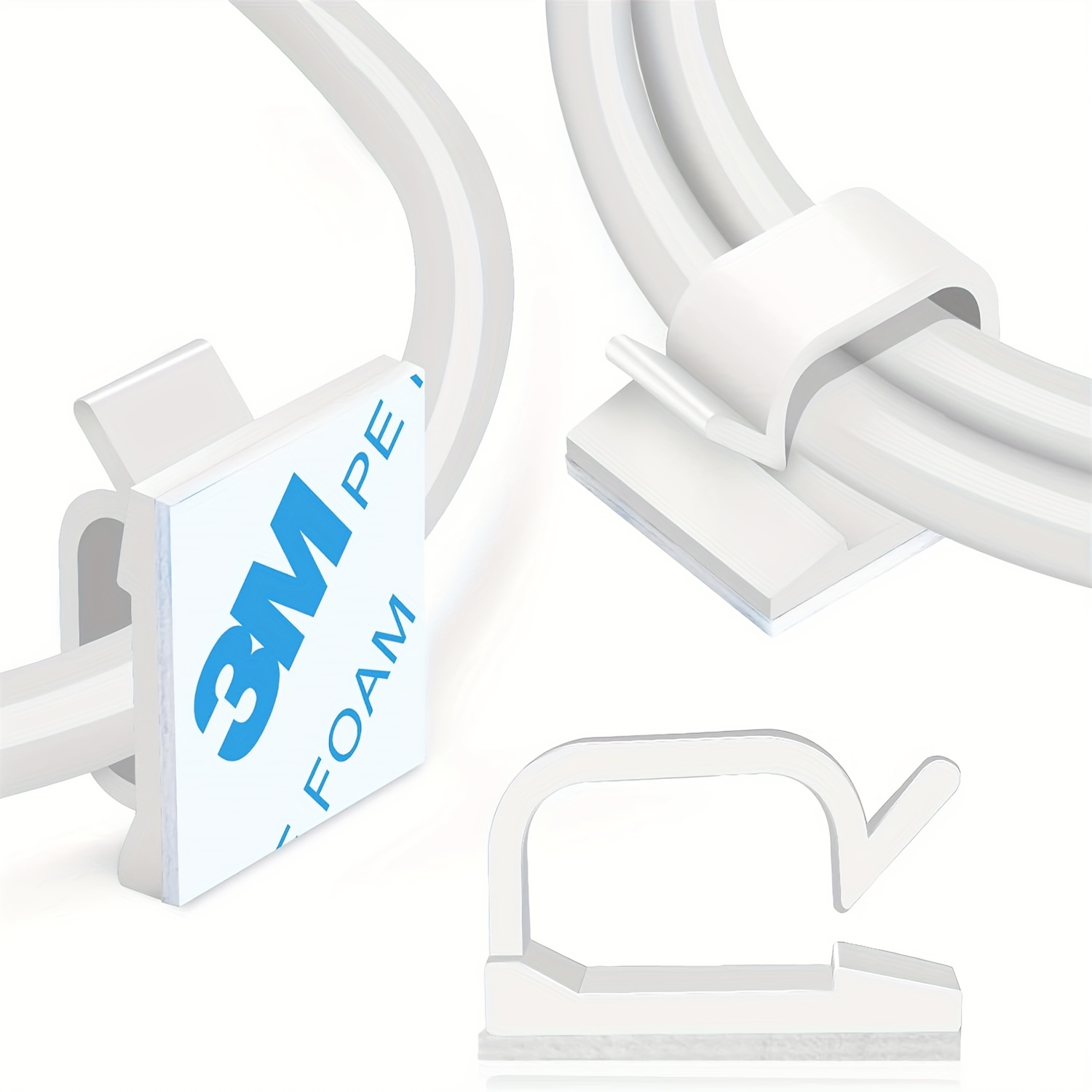 60pcs/pack Adhesive Cable Wire Clips White 60pcs, Cable Outdoor Cable Management Wire Organizer Cord Holder For Under Desk, Car, Wall, Tv Pc Ethernet Cable