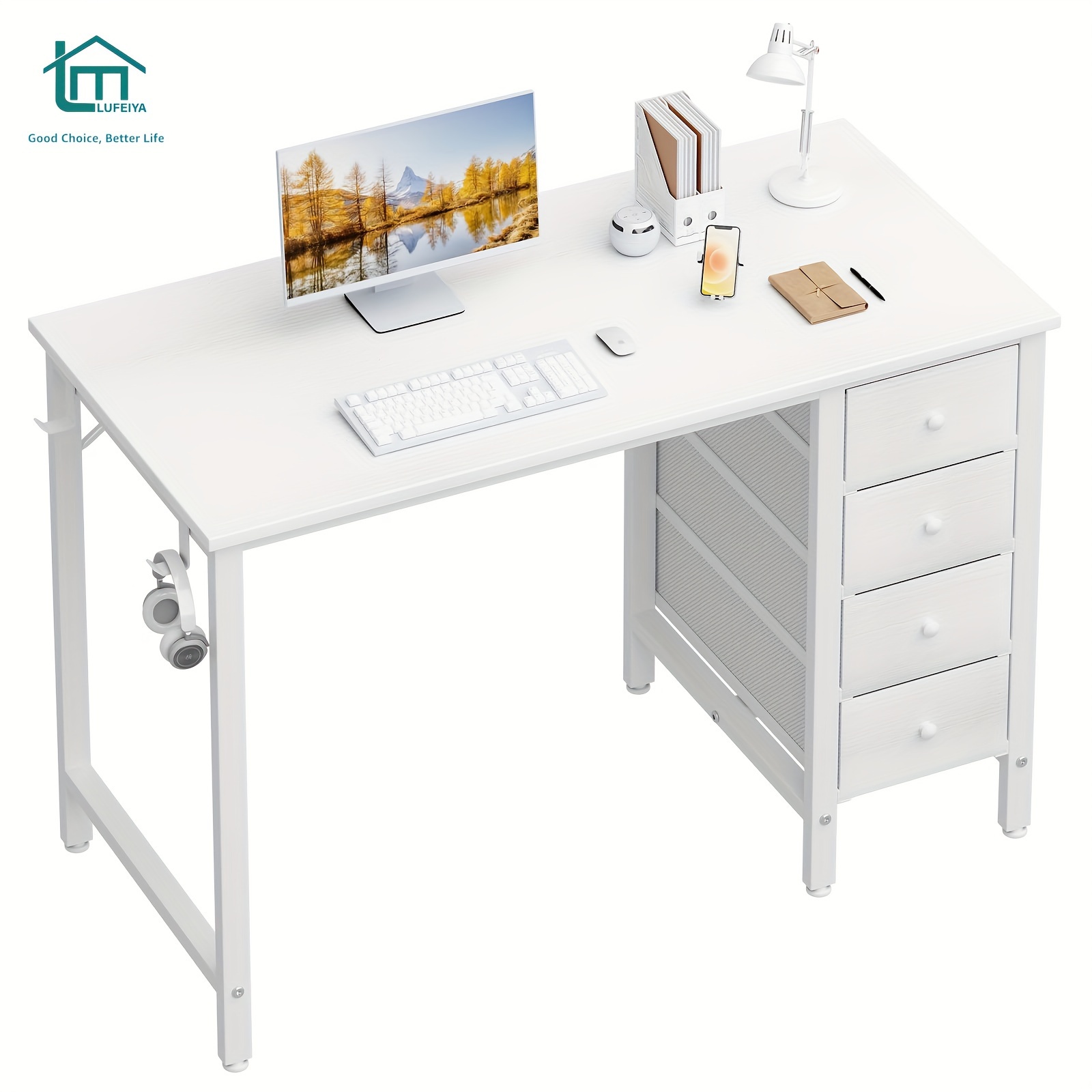 

1pc Lufeiya 40 Inch Computer Desk With 4 Drawers, Small Desks For Home Office Small Space, Work Pc Desk Table For Bedroom, Rustic Brown