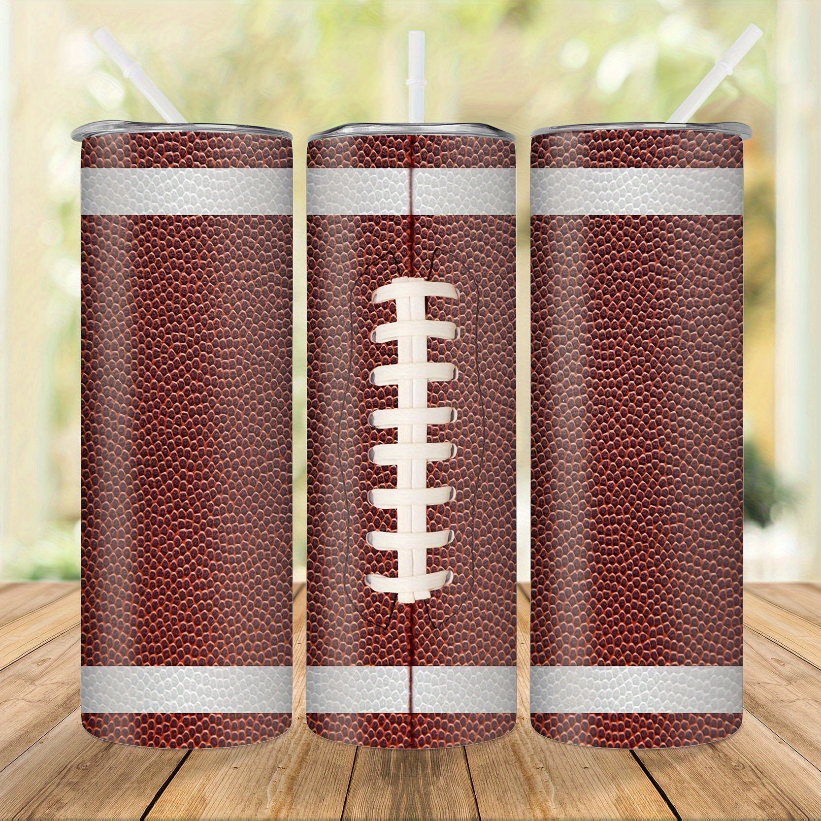 

20oz Stainless Steel Insulated With Football & - Leather Sleeve, Rust-proof, Includes Straw - Perfect Gift For Sports Enthusiasts