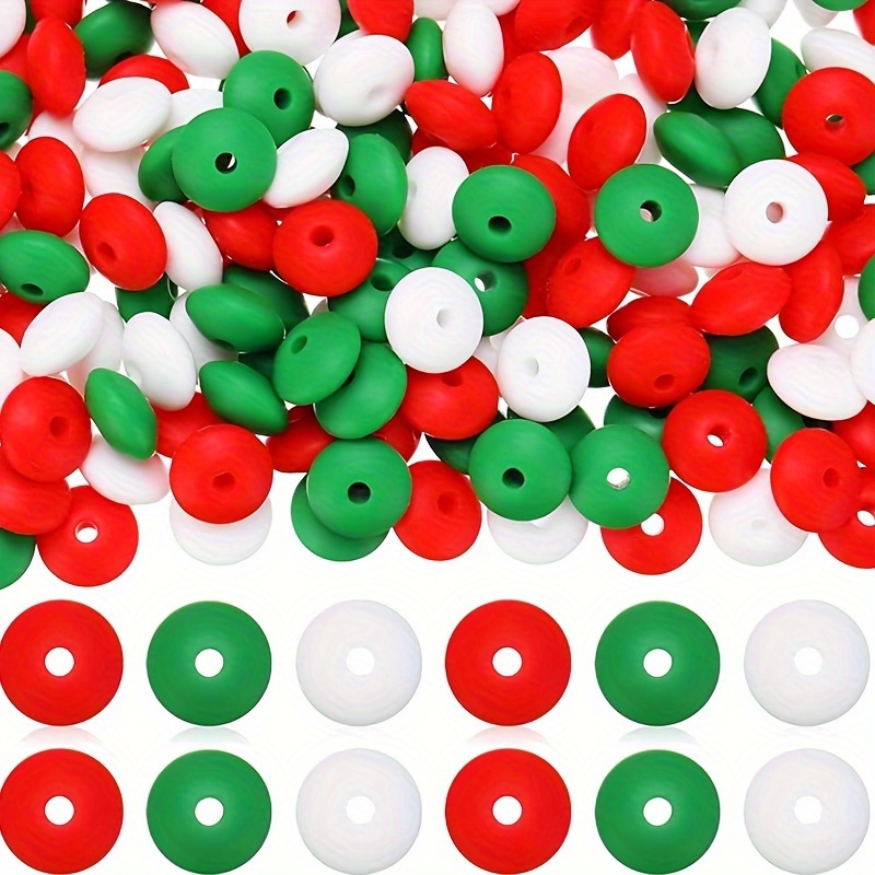 

80pcs Silicone Beads For Crafts - Flat Round 12mm Mixed Red, White, Green Christmas Colors – Ideal For Diy Bracelets, Keychains, Pen Decor, Lanyards & Handmade Gifts