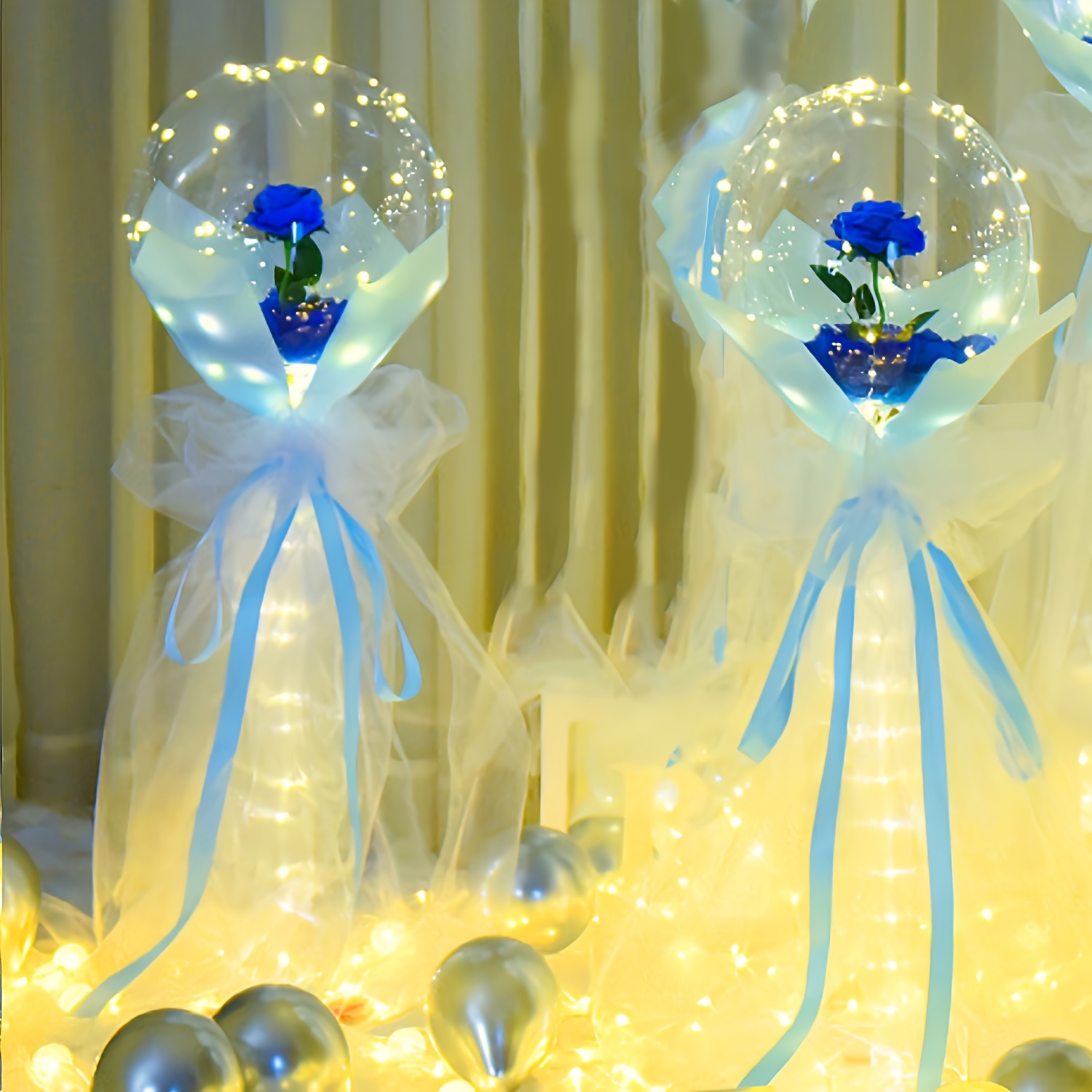 

2pcs Mzyi. Led Light Up Transparent Wave Balloons With Blue , Battery-powered, For Birthday, Wedding, Valentine's Day, Anniversary, Suitable For 14+