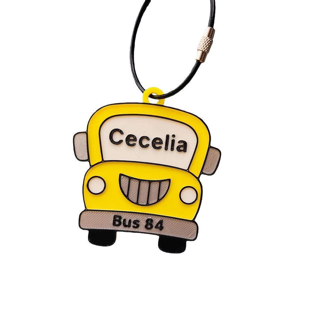 TEMU Personalized School Bus Keychain, Custom Text Bag Tag - 1pc Novelty Keyring, School Bag Accessory For Women, Engraved Luggage Identifier, Unique