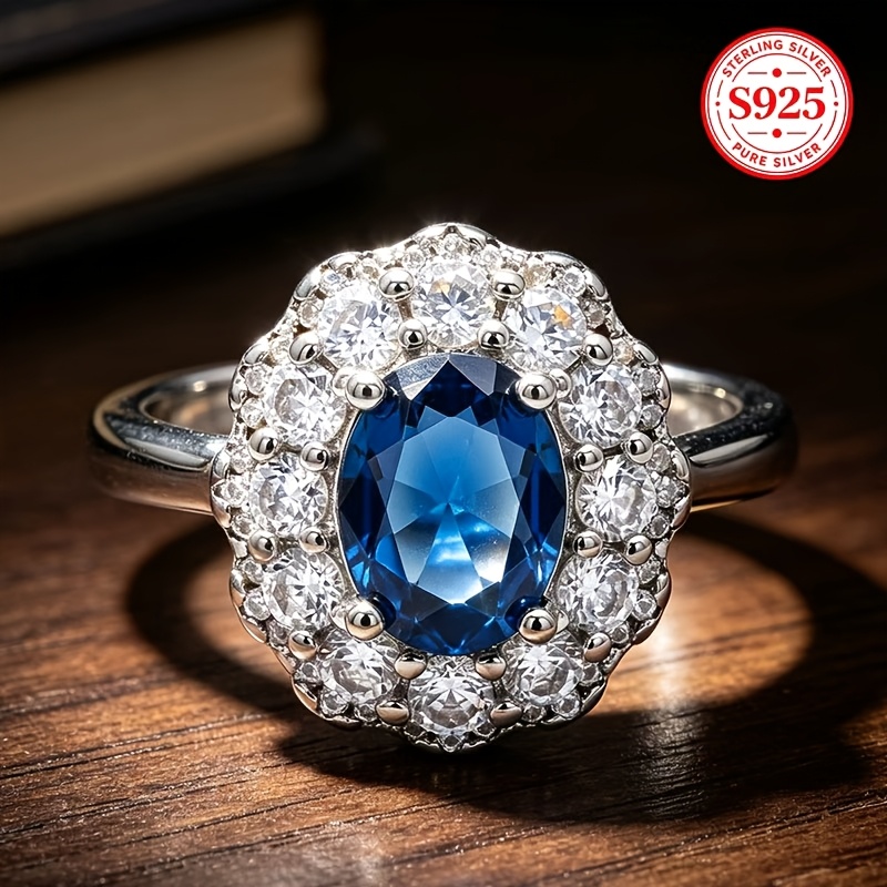 Image of 1 S925 925 Silvery Inlaid 9-carat Ring, Suitable For Men And Women, Luxurious And Simple, Fashionable And Elegant. A Great Gift For Ladies, Suitable For Daily Wear. Suitable For