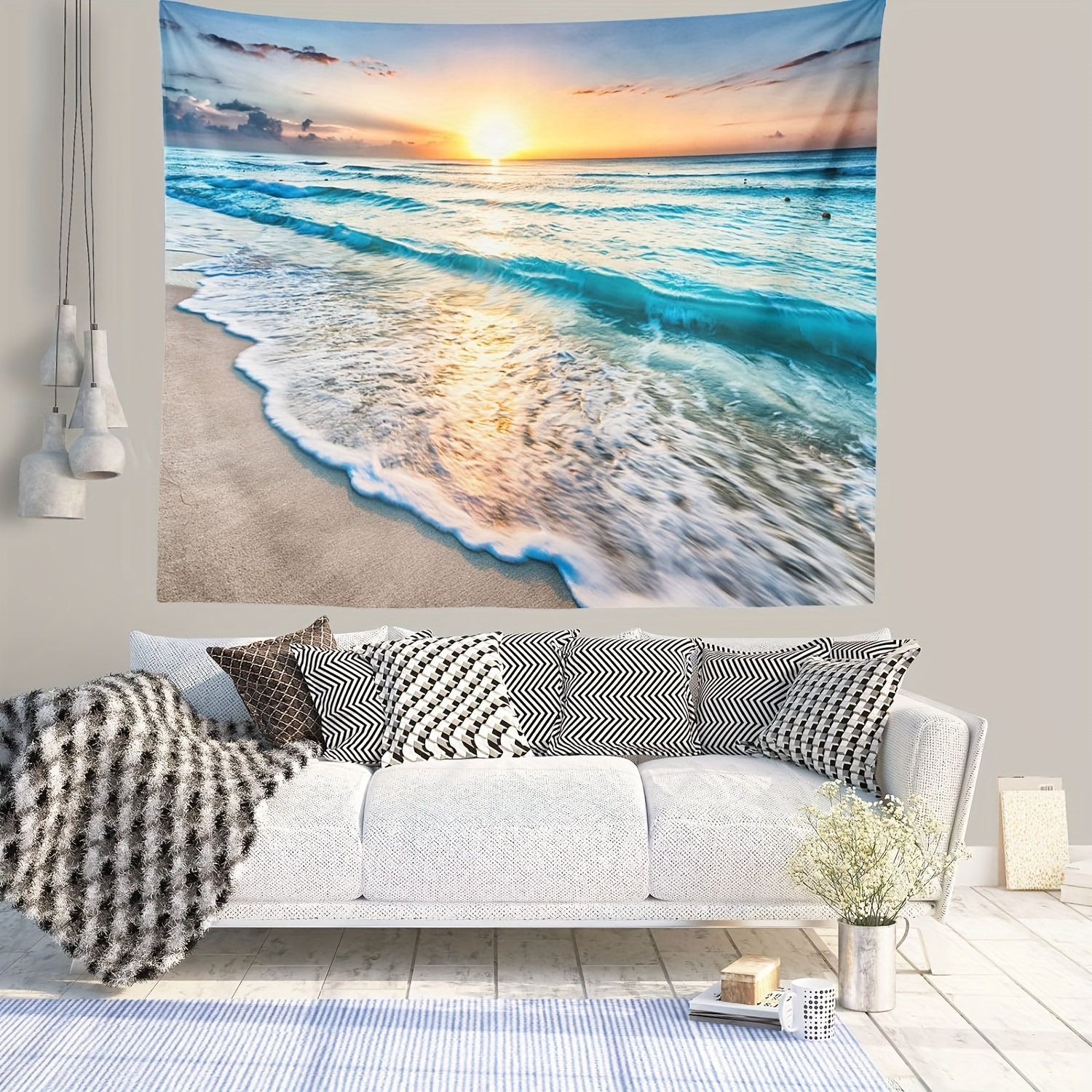

1pc Ocean Tapestry, Polyester Tapestry, Wall Hanging For Living Room Bedroom Office, Home Decor Room Decor Party Decor, With Free Installation Package