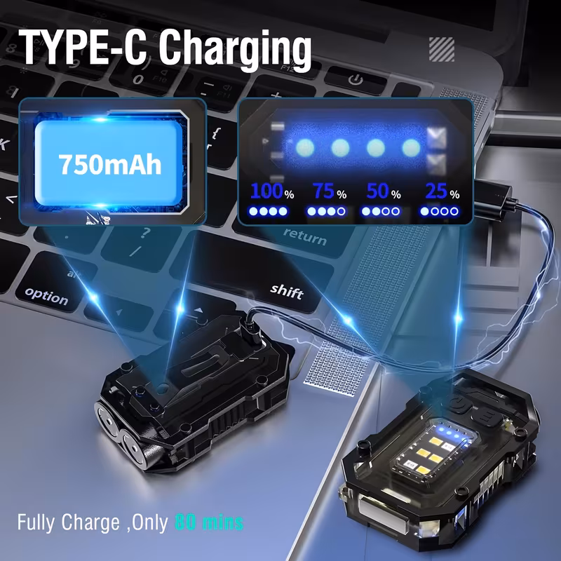 set of 4 clip on flashlights 2 black and 2 white rechargeable mini edc keychain light compact cob flashlight for activities running hiking camping walking usb c rechargeable warning for christmas gifts Product details 6