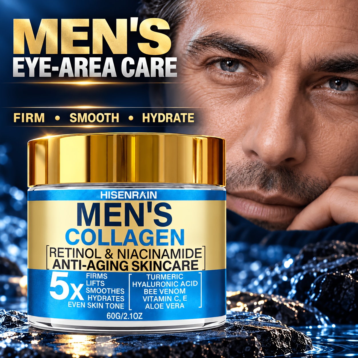 Image of Hisenrain Men' Collagen Firming Cream, Face And Neck Moisturizer With [retinol + Hyaluronic Acid + Niacinamide], And Firming Skin, Tone, Oil Control And Hydration, Non-greasy Formula, Unisex Daily Use