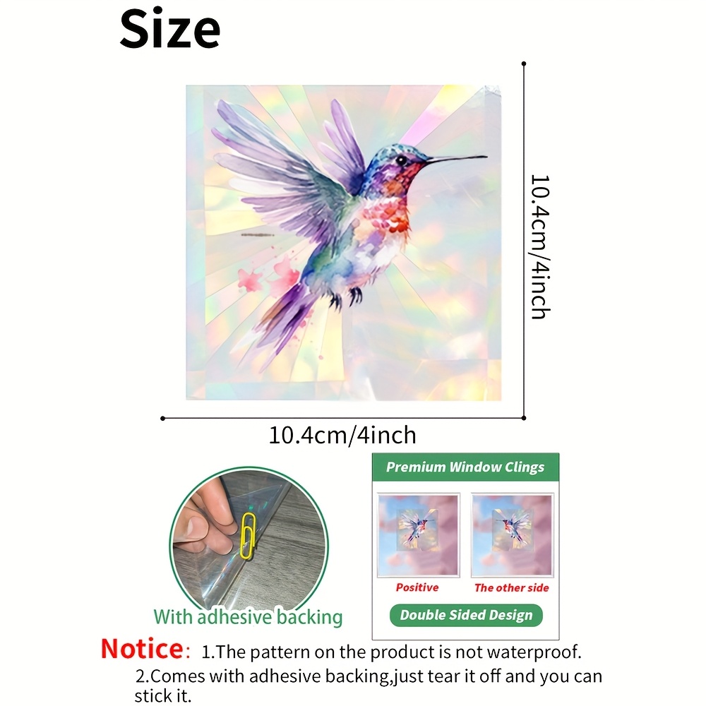 1 Sheet Rainbow Purple Hummingbird Sun Window Cling - Modern Pet Decorative Film, 5mil Thick Vibrant Stained Glass Effect For Home Decor, Living Room, Bedroom, Kitchen, Bird Decor