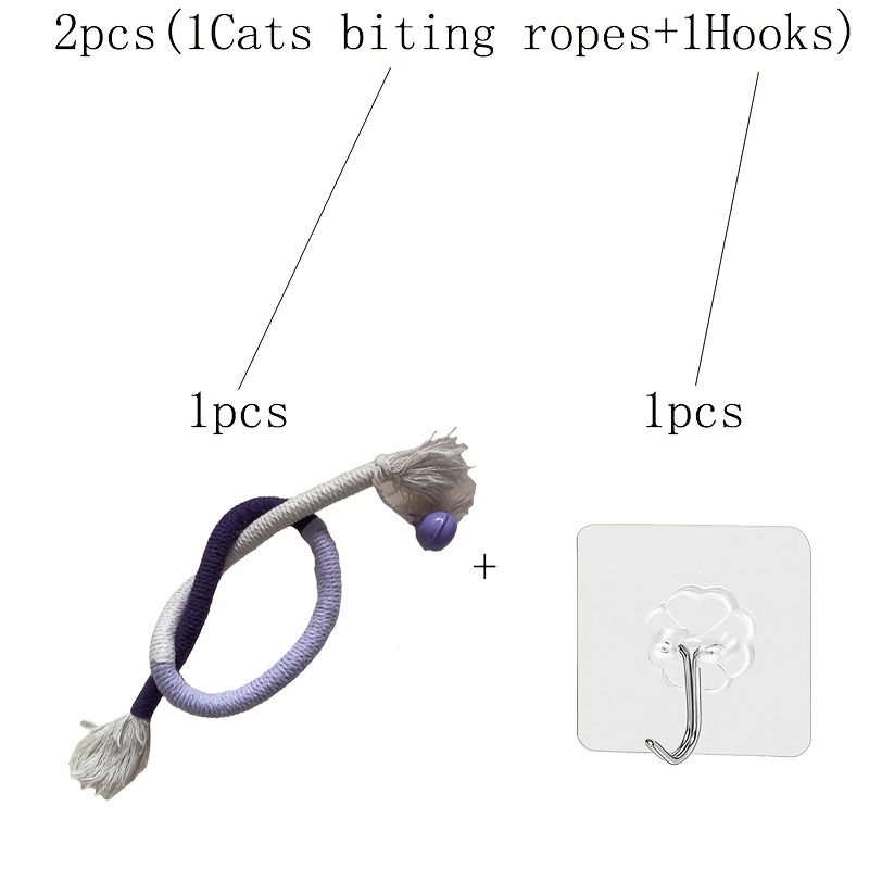 TEMU 2pcs Set: 1 Cat Rope Chew Toy + 1 Hook, Interactive Cat Chewing Toy - Durable Fabric With Tassels, No Electricity Needed, Indoor Cat
