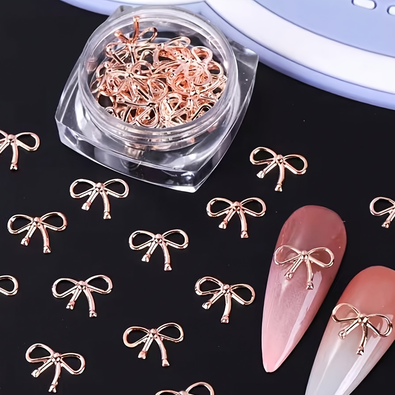 Metal Willow Nail Art Decorations, Rose Gold & Silver Bow Designs