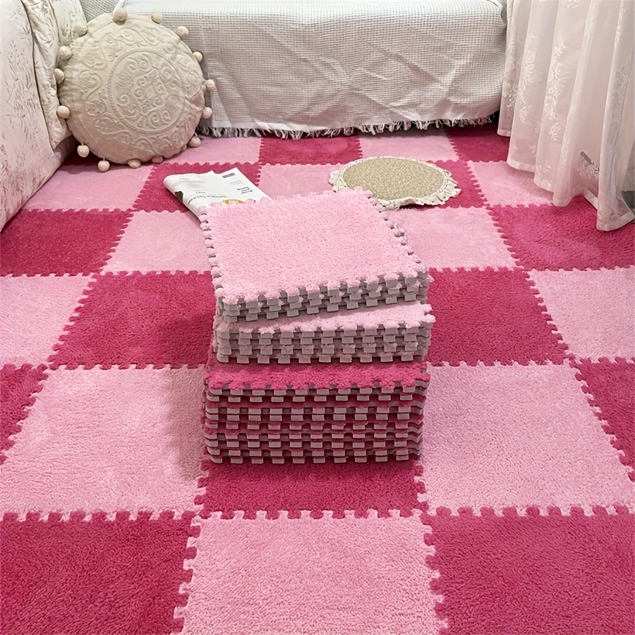 Image of 30pcs Bedroom Plush Area Rug, Bedside Square Mat, Thickened Floor Play Mat For Crawling, Household Use, 11.8*11.8 Inches