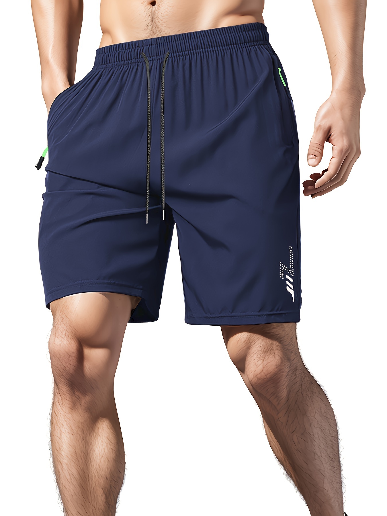 Men's Solid Quick Drying Shorts, Casual Slightly Stretch Elastic Waist Drawstring Shorts For Summer Gym Workout Training