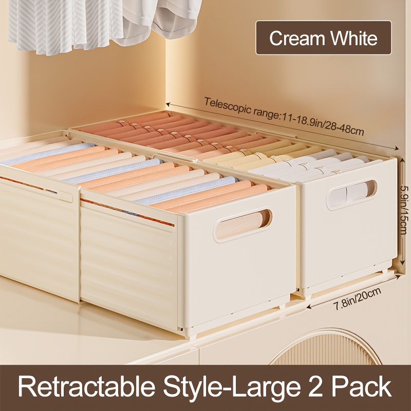 TEMU 1/2/3pcs Adjustable Storage Box Set For Closet & Wardrobe, Expandable Organizer Bins With Stackable Design, Shelf Containers For Clothes,