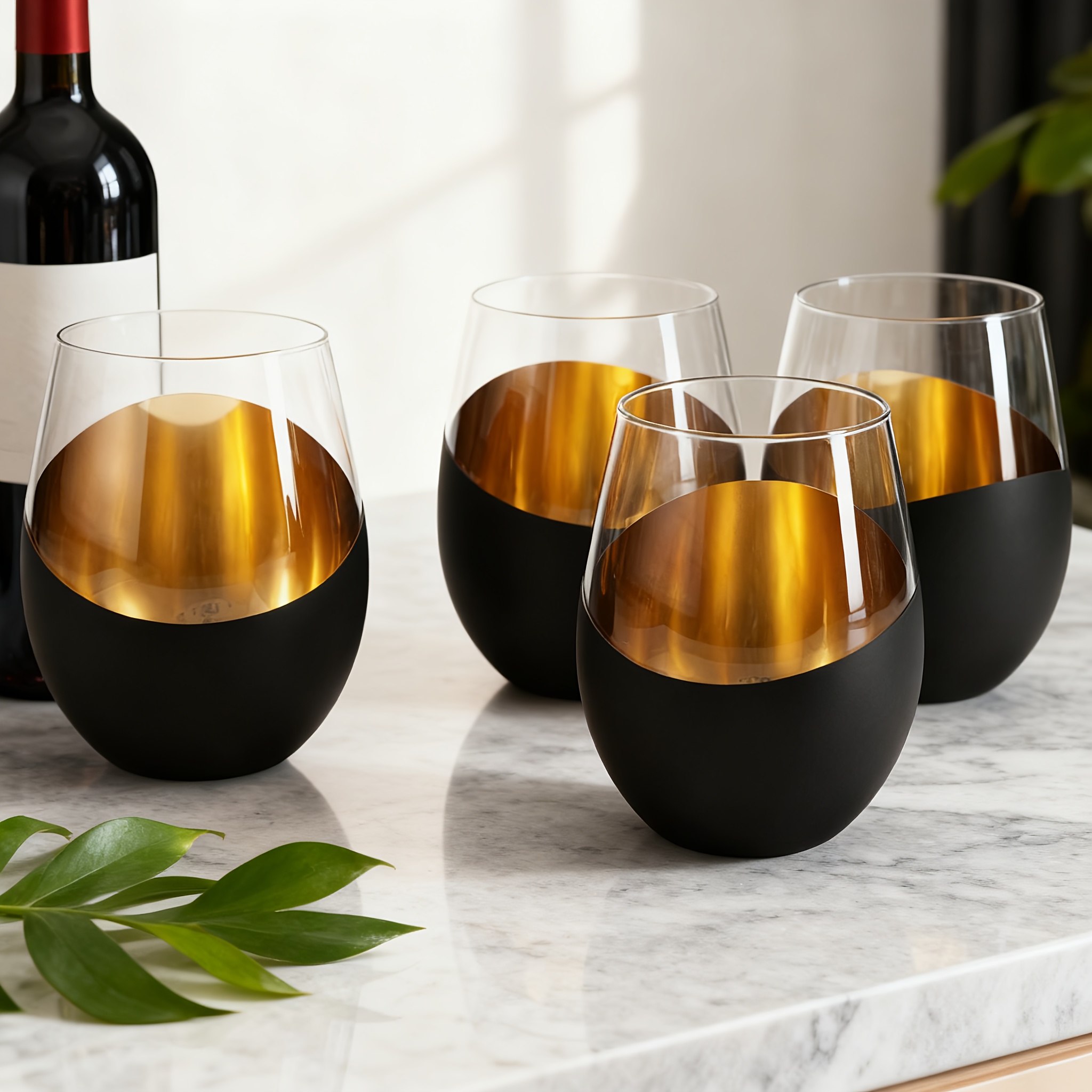 Image of 4pcs Clear Glass Electroplated Wine Glasses, Home Gathering Cocktail Glasses, Light Luxury Gradient High-, All-purpose For Family Daily Use And Parties