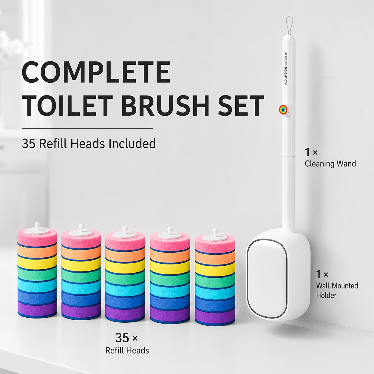 TEMU Joybos Disposable Toilet Brush Set With Wall-mounted Holder, Head Release, 360° Pivoting Refill Heads For Bathroom Toilet Cleaning