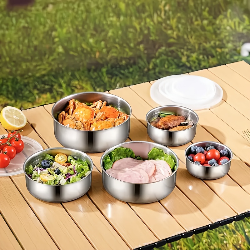 5pcs Stainless Steel Food Storage Containers with Secure Lids - Reusable, Airtight Meal Prep Boxes for Camping, Picnics, School, and Summer Gatherings, Lunch Box Set