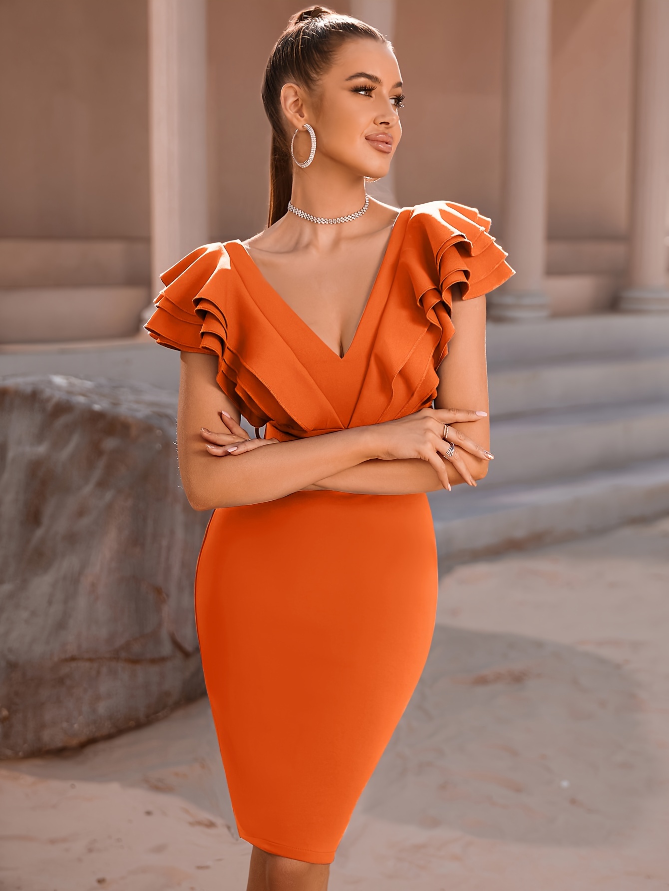 tight fitted orange dress Coral Orange Satin Sleeveless Adjustable Razor Back Strap Halter Tie Tight  Fit Cocktail Mini Dress /1-2-2-1 main image 0