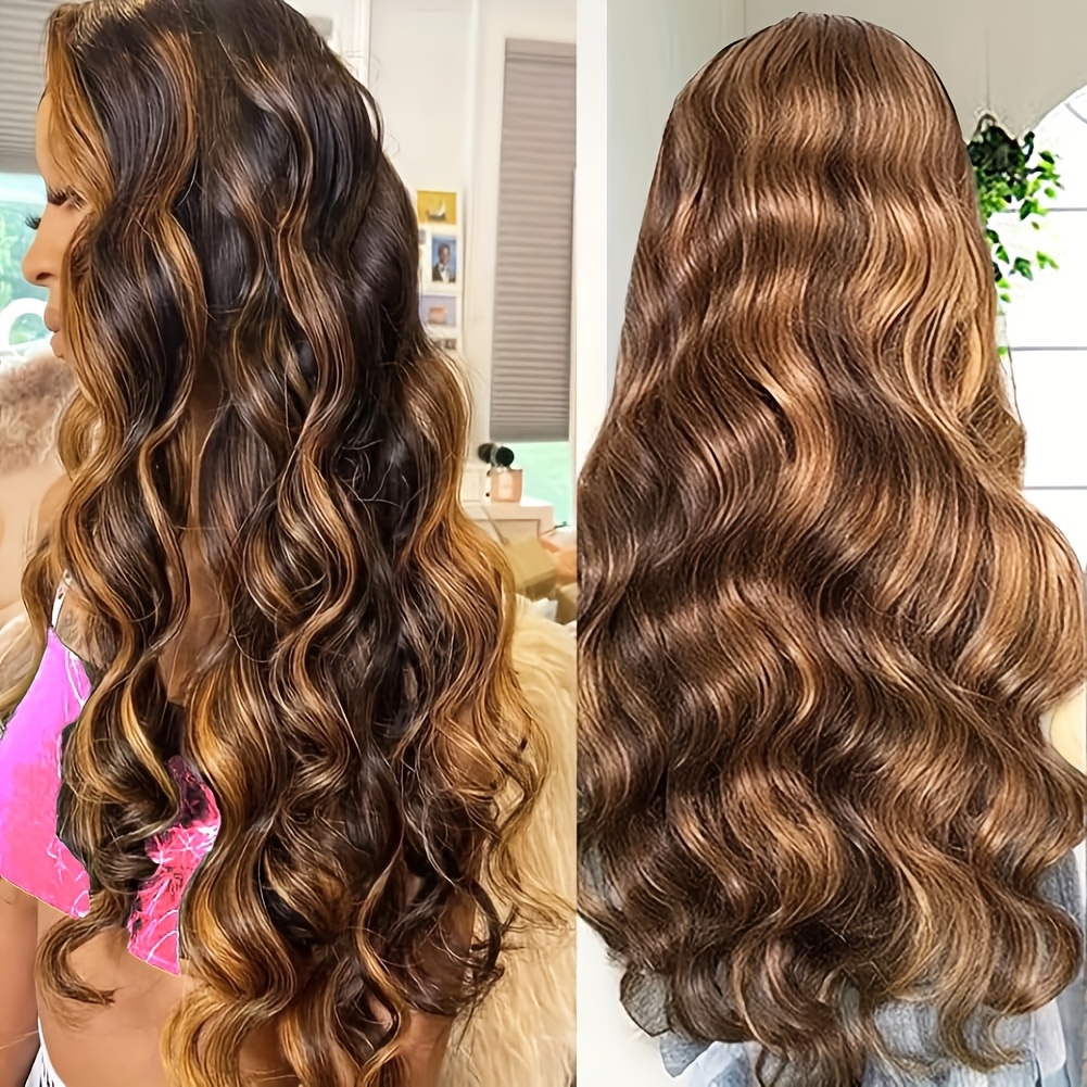 Image of 250% Density Ombre Highlight Human Hair Wigs Glueless Lace Front Honey Blonde 13x6 Hd Lace Frontal Wig Body Wave Loose Curly Wig 4/27 On For Women Cosplay Wigs
